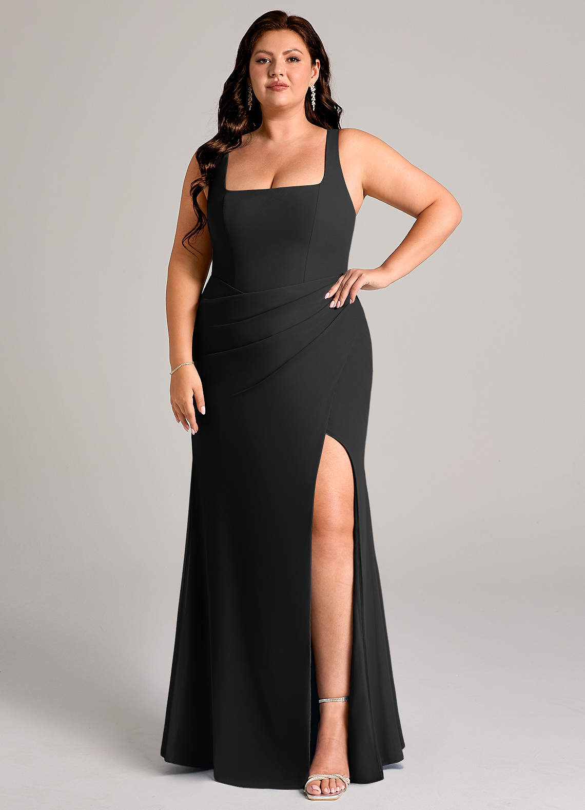 Azazie Mero Bridesmaid Dresses Black Sheath Pleated Chiffon Dress image1