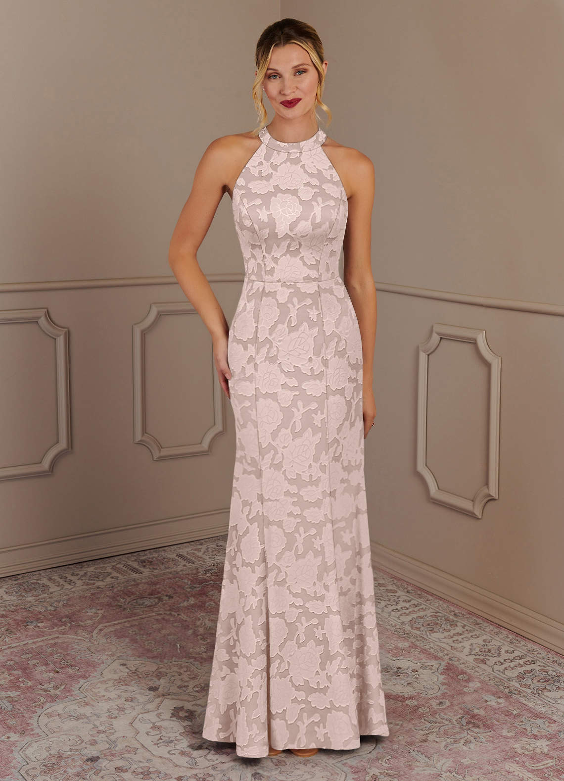 Azazie Tyra Kleider für die Brautmutter Meerjungfrau-Linie Blumen-Burnout Kleid Zartrosa image1