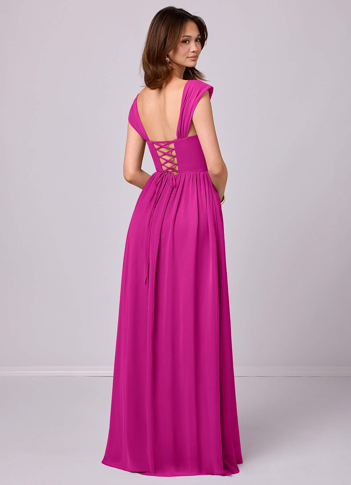 Barbie ♥ Azazie Bridesmaid Dresses Fuchsia A-Line Corset Chiffon Dress image4