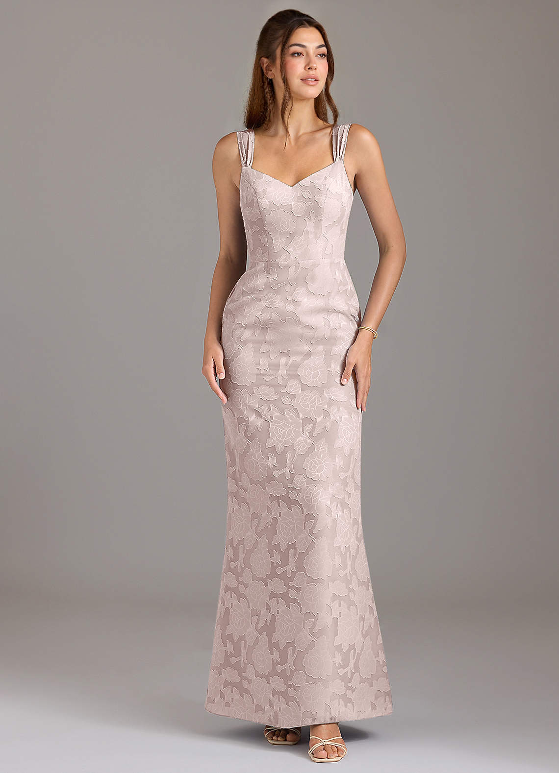 Azazie Denice Robes de demoiselle d'honneur Robe Trapèze en Blumen-Burnout Plissée Rose Pâle image1