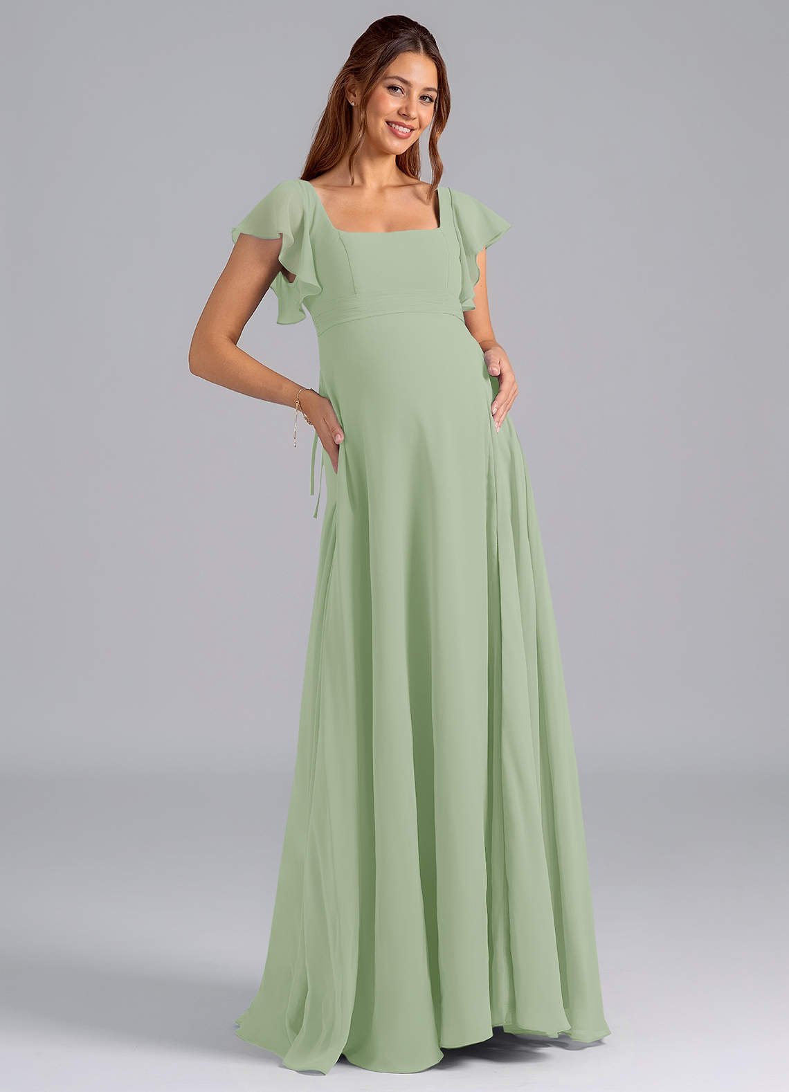 Azazie Bondi vestidos de dama de honor de maternidad Vestido de Corte En A Volante Hasta el suelo Gasa image1