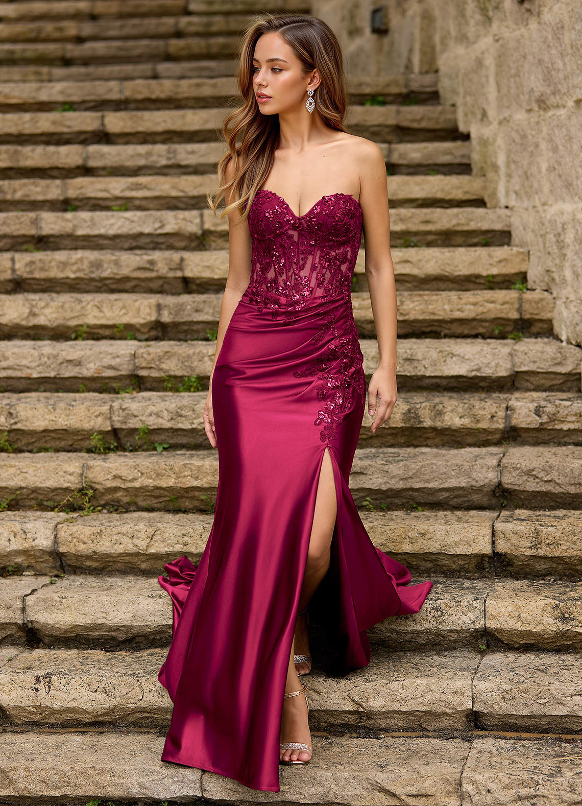 Emblace Borgoña Vestido de fiesta de sirena image4