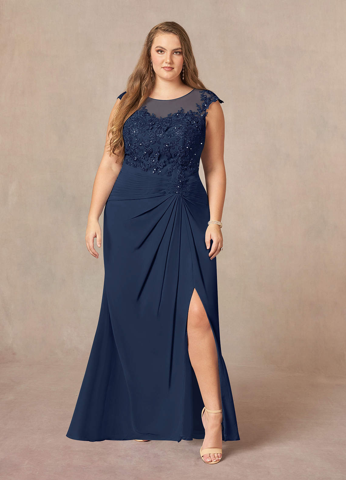 Azazie Libby Dark Navy A-Line Scoop Sequins Chiffon Dress