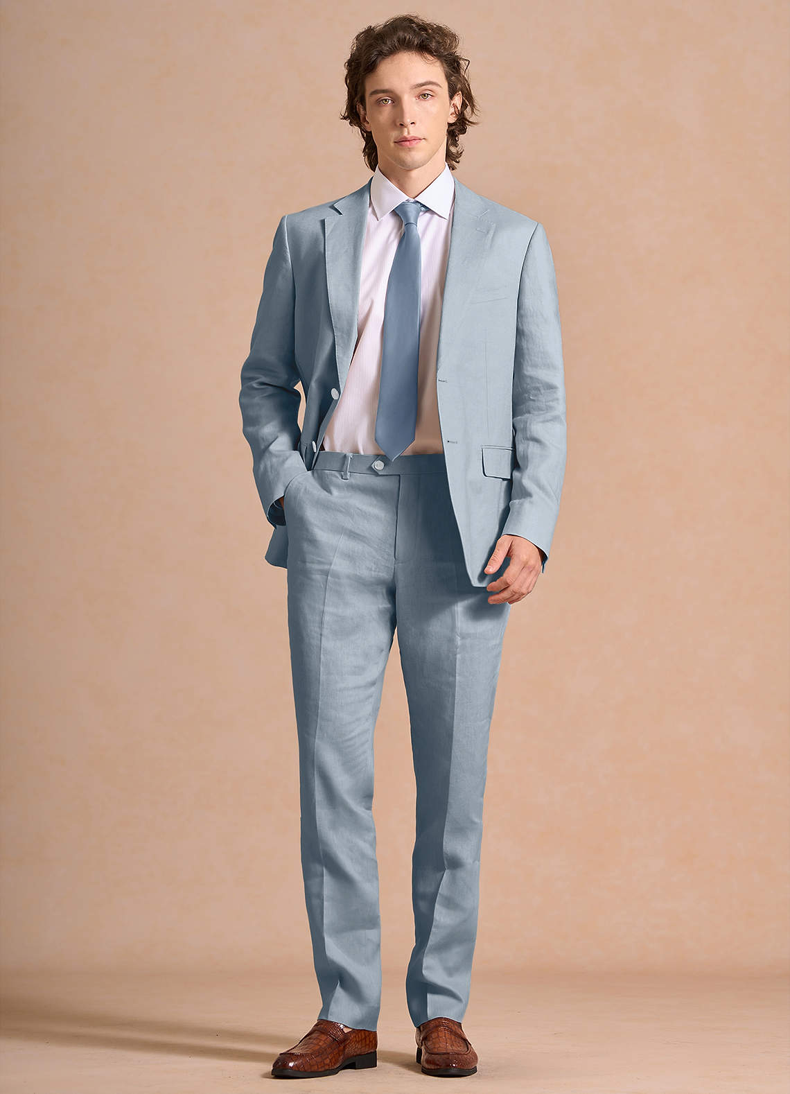 front Harrison Azul Polvoriento Traje 100% lino