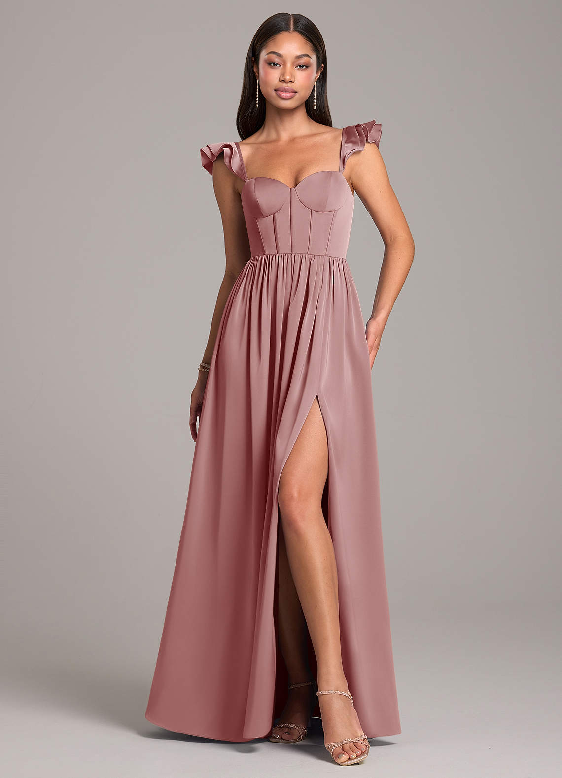 Azazie Dusty Rose Bridesmaid Dress Long Sleeve Ice Pink Wedding
