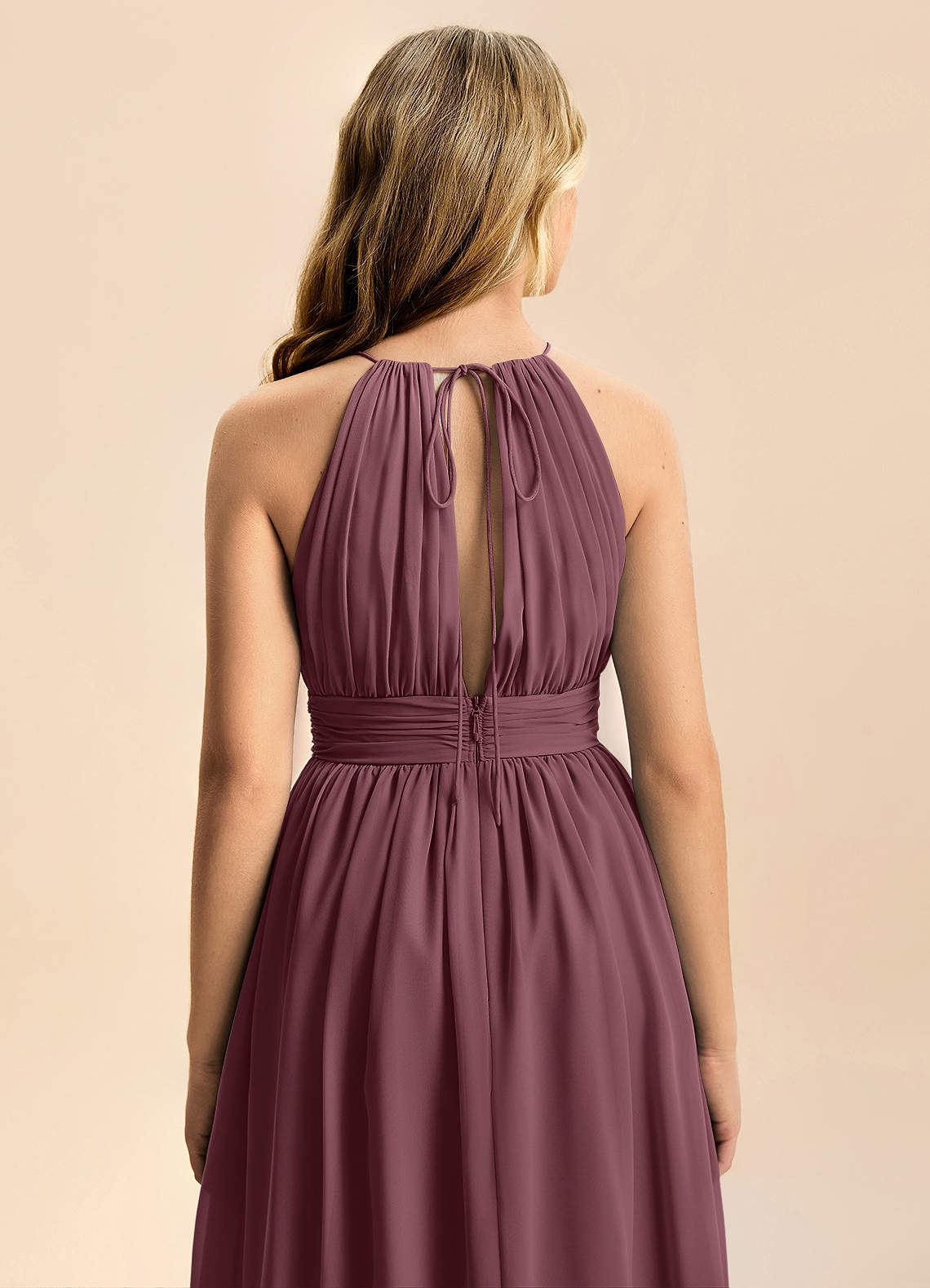 Azazie Noelle Junior Vestido Sangria de Chiffon de Linha A com Plissado image6