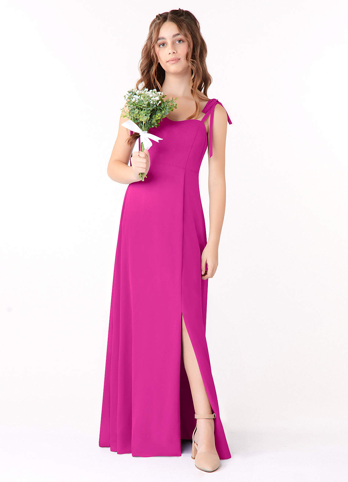 Azazie Rosey Junior Jurk van Chiffon met A-Lijn Sweetheart Halslijn Fuchsia image1