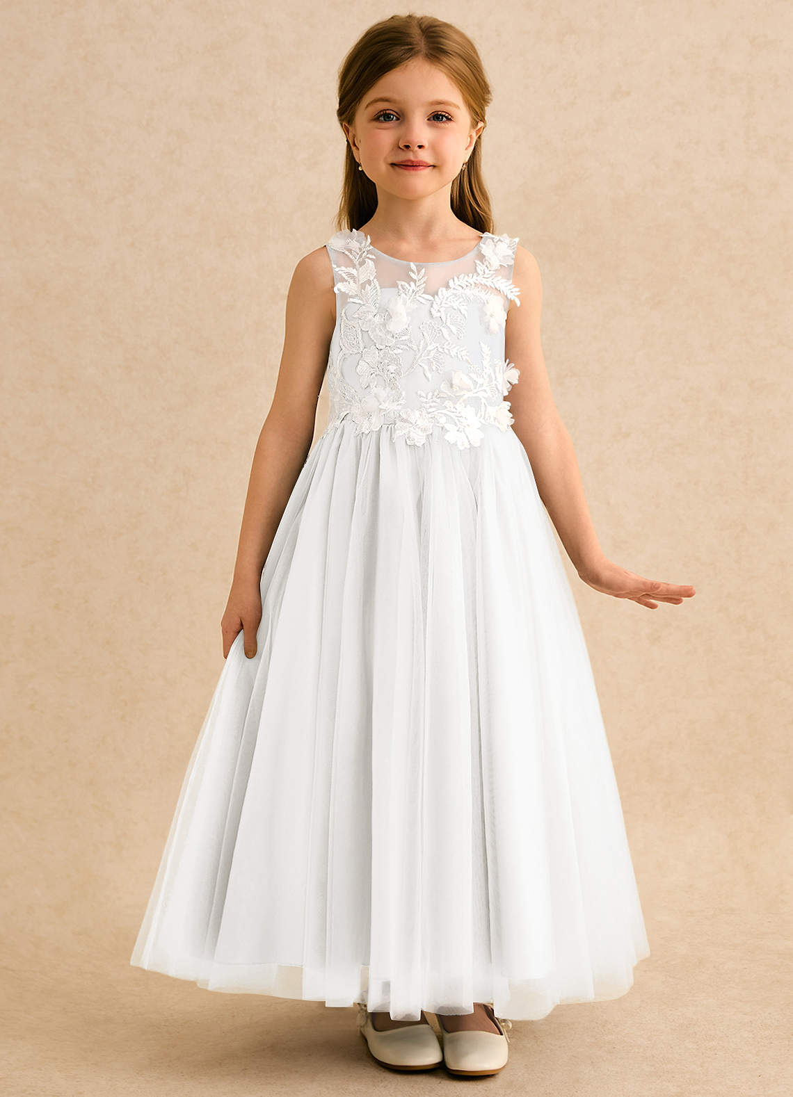 Azazie Mixie Flower Girl Dresses Ivory Ball-Gown Lace Dress image4