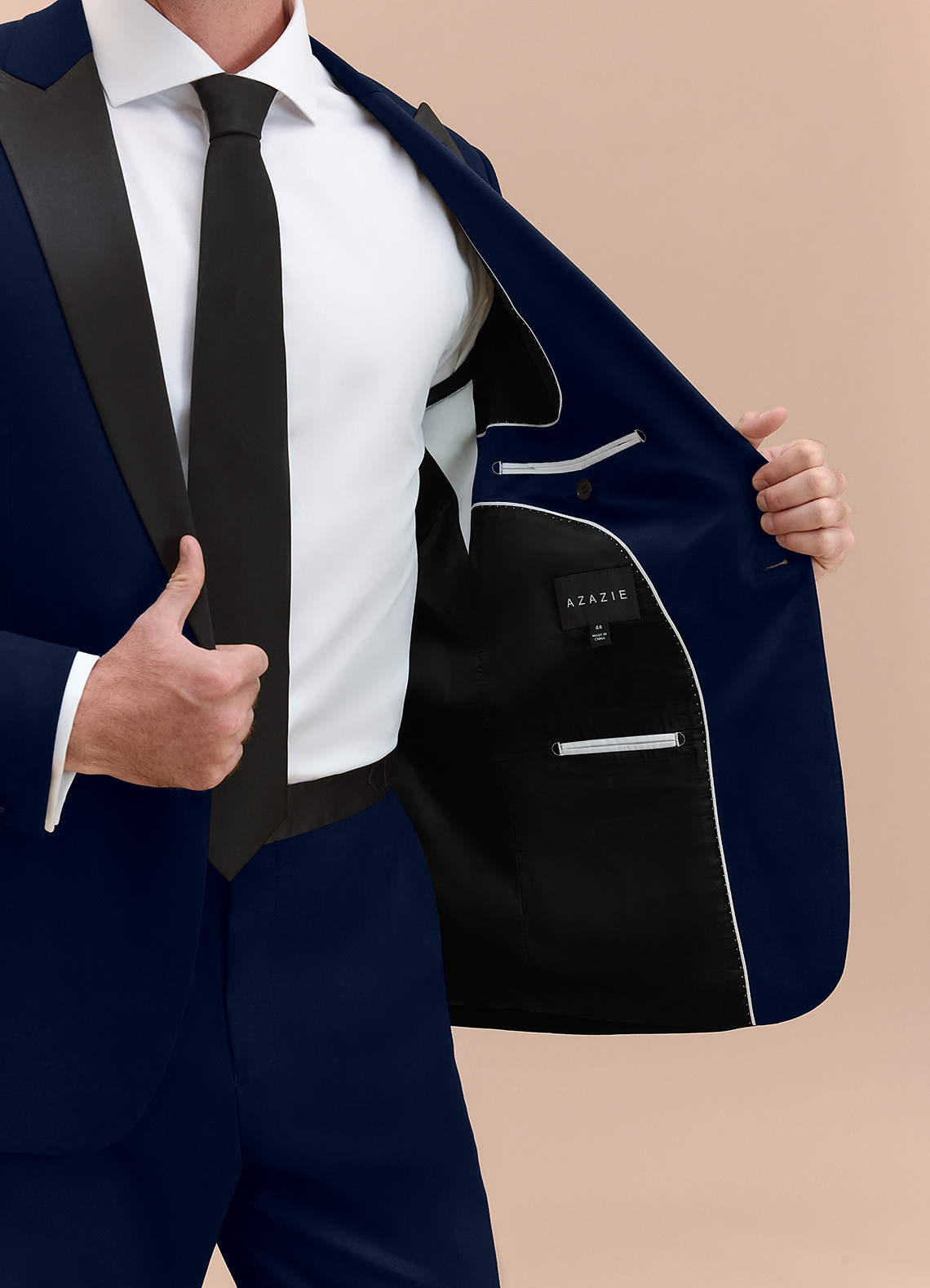 front Hudson Navy Blue Peak Lapel Tuxedo Jacket