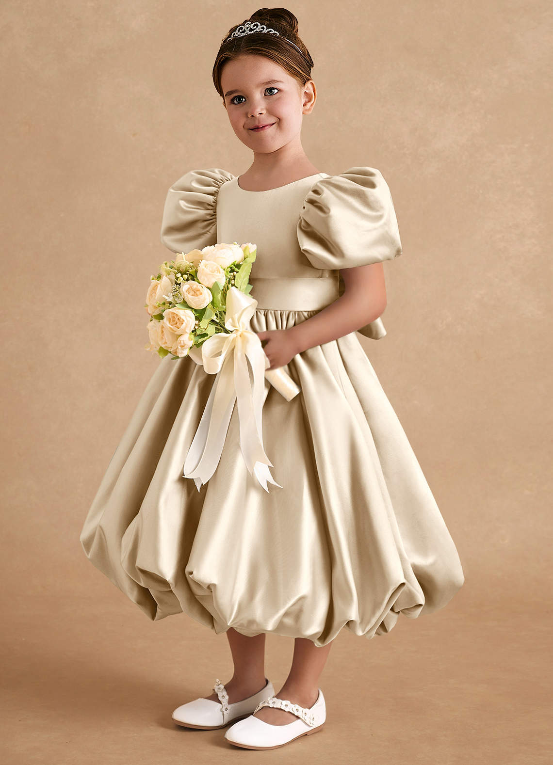 Azazie Jellybean Flower Girl Klänningar Klänning Balklänning i Matt satäng Ruched image1