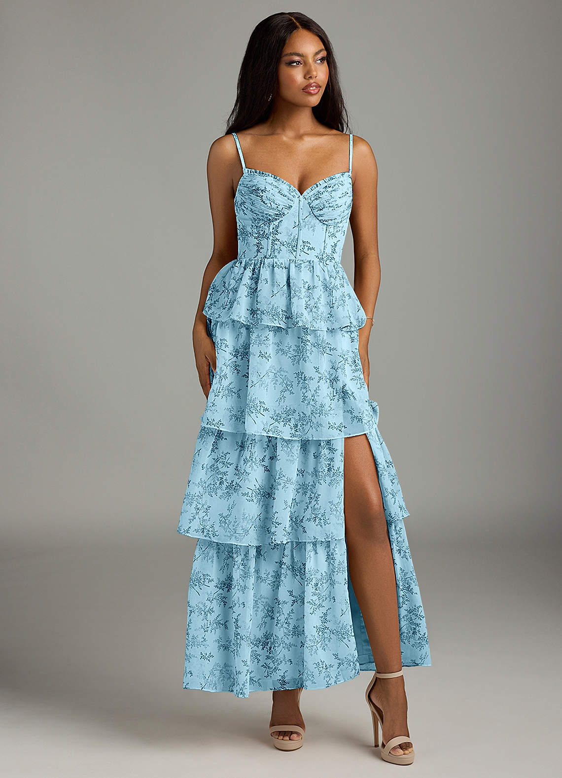 Azazie Kaiden Blue Fern Floral Chiffon Bridesmaid Dresses | Azazie