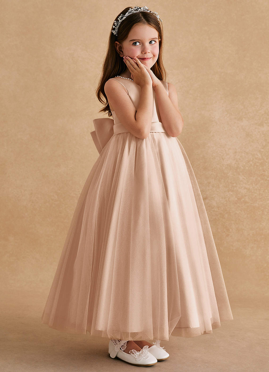 Azazie Cookie Flower Girl Dresses English Rose A-Line Bow Tulle Dress image2