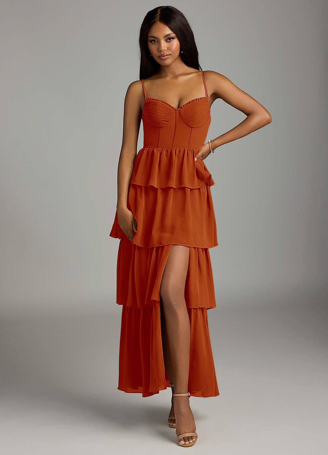 Azazie Kaiden Bridesmaid Dresses Paprika A-Line Sweetheart Neckline Chiffon Dress image1