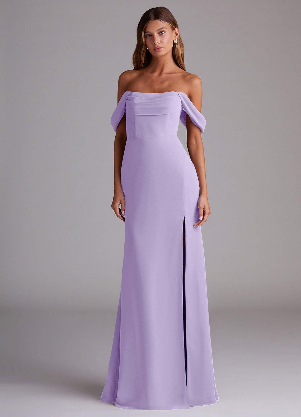 Azazie Saige Bridesmaid Dresses Lilac A-Line Off the Shoulder Chiffon Convertible Dress image2