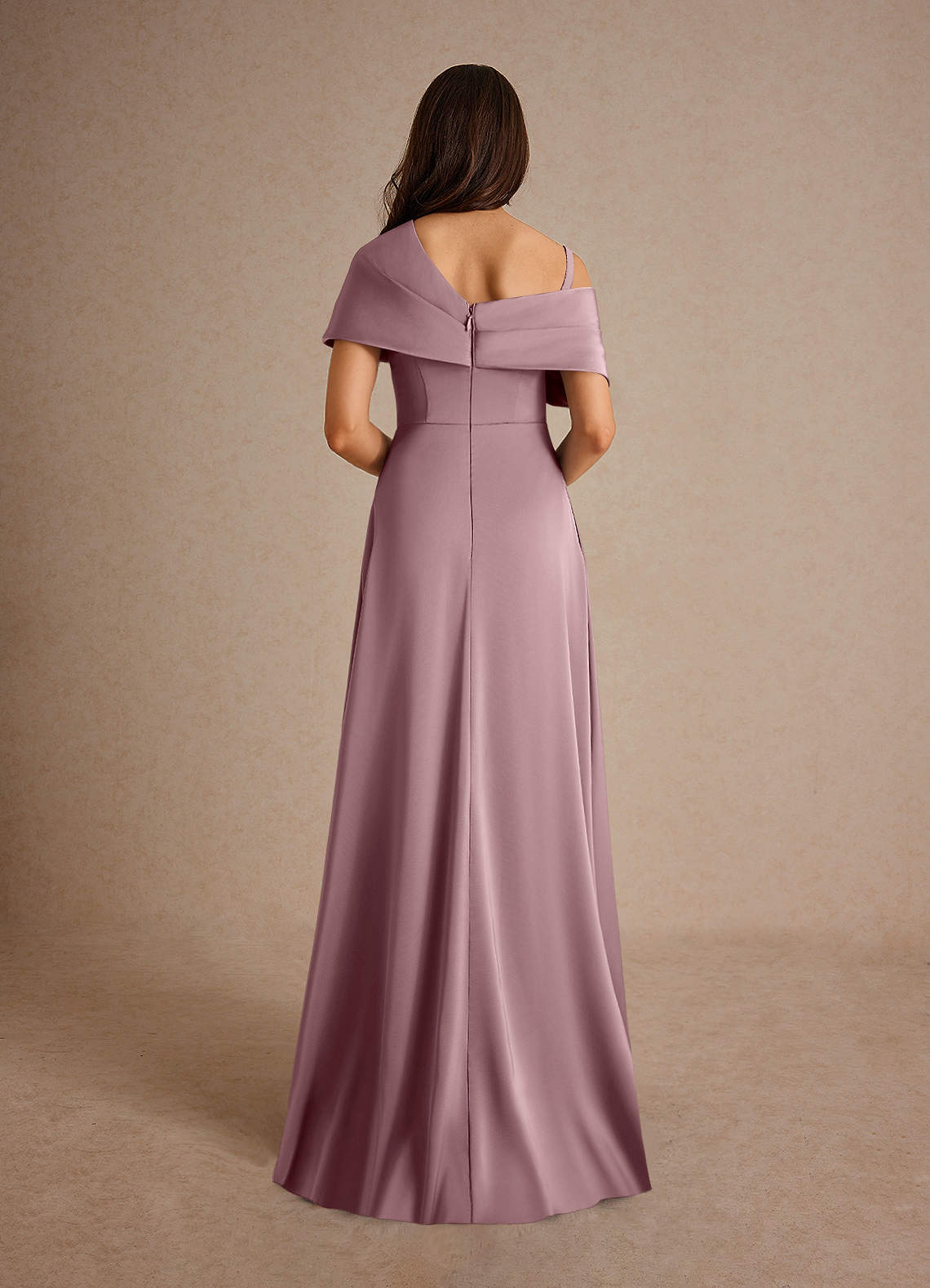 Azazie Milton Mother of the Bride Dresses Dusty Rose A-Line Pleated Stretch Satin Dress image3