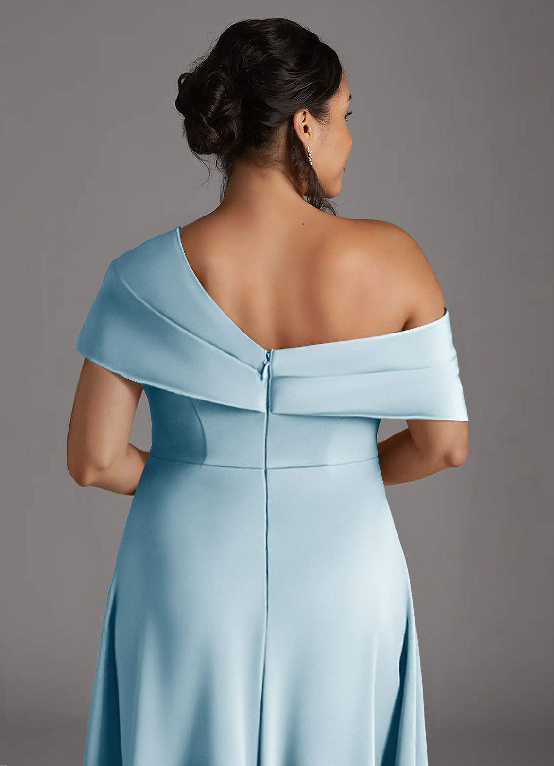 Azazie Milton Abiti per la Madre della Sposa Abito A-Line in Raso Elasticizzato Plissettato Azzurro image9