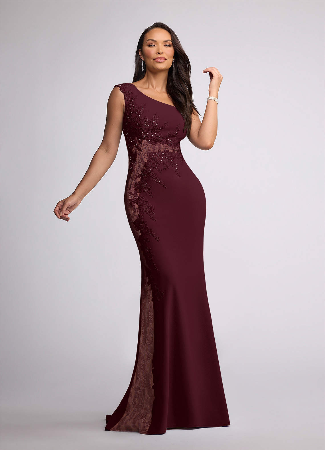 Azazie Juliane Abiti per la Madre della Sposa Abito Sirena in Pizzo Lustrini Cabernet image1