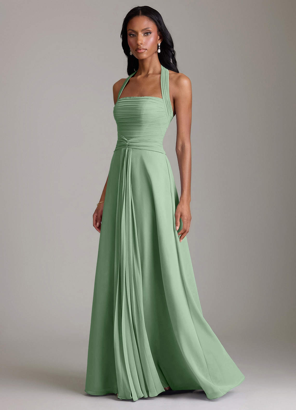 Azazie Clarisa Vestidos de damas de honor Vestido de Matcha de Gasa de Corte en A con Plisado image5