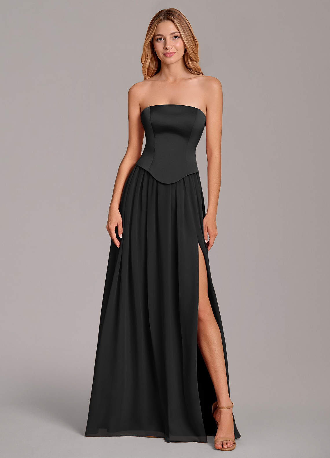 Azazie Cadence Bridesmaid Dresses Black A-Line Corset Stretch Satin Convertible Dress image4