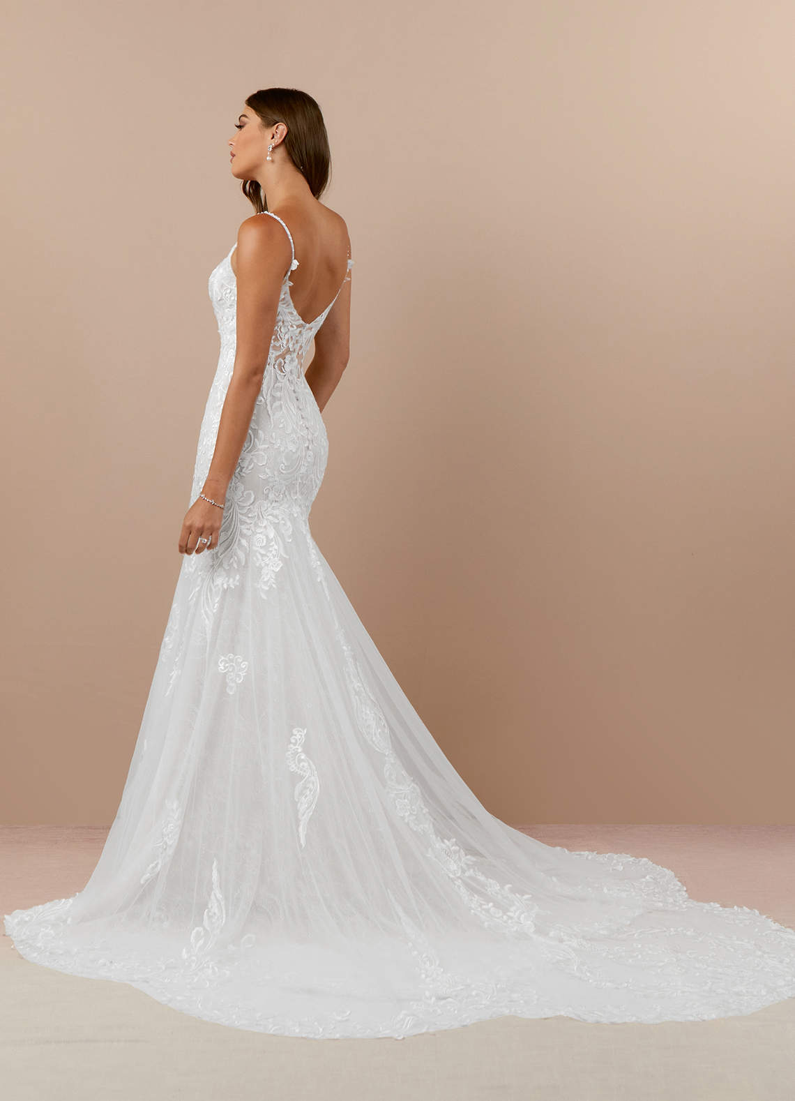 Azazie Camlynn Wedding Dresses Diamond White Mermaid V-Neck Sequins Tulle Dress image3