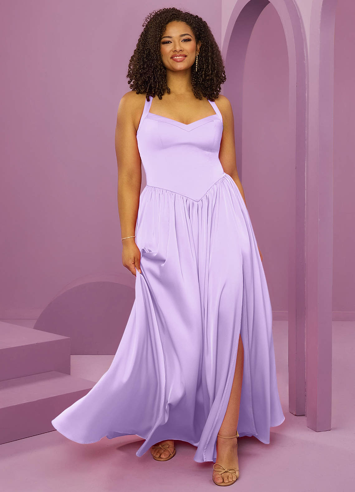 Barbie ♥ Azazie Bridesmaid Dresses Lilac A-Line with Pockets Stretch Satin Dress image9