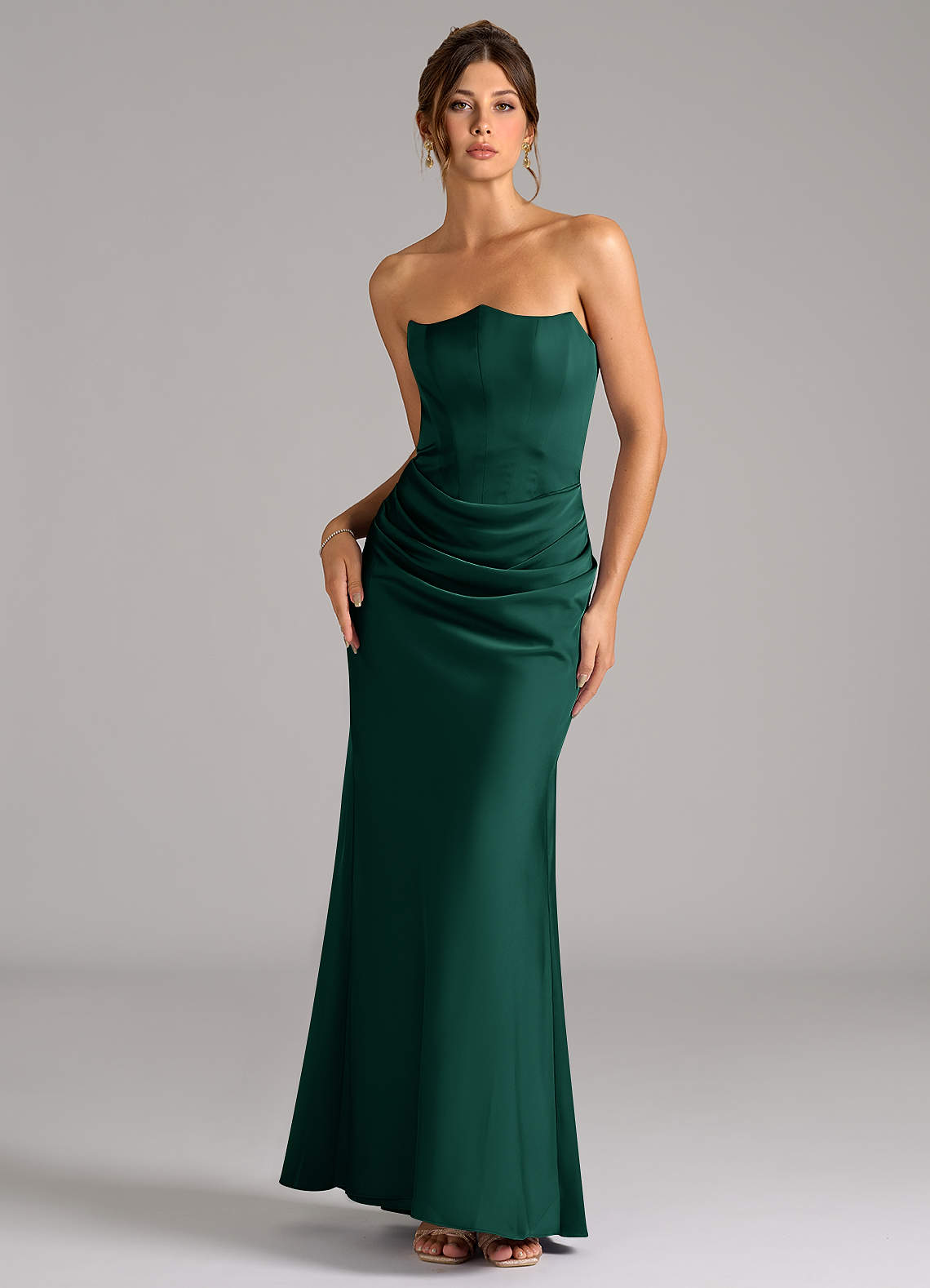 Azazie Debby Brautjungfernkleider Wandelbar Meerjungfrau-Linie Schulterfrei Stretch-Satin Kleid Smaragd image1