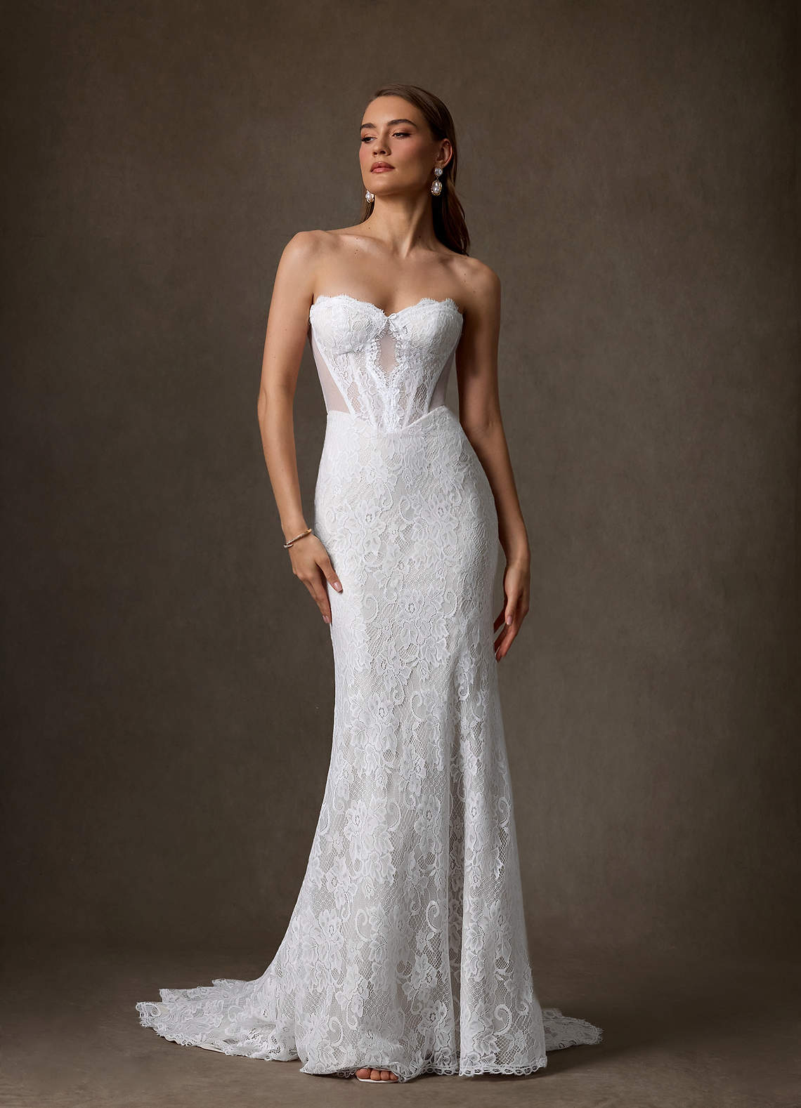 Azazie Issa Vestidos de noiva Vestido Diamante Branco de Renda de Bainha com Sem alças image6