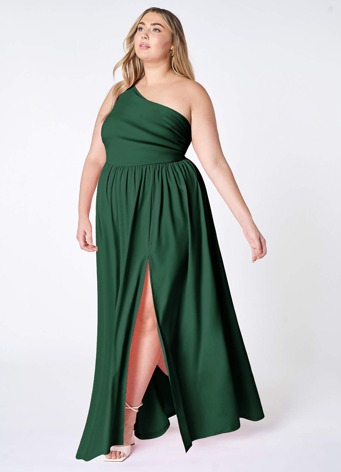 On The Guest List Dark Emerald One-Shoulder Maxi Dress image1