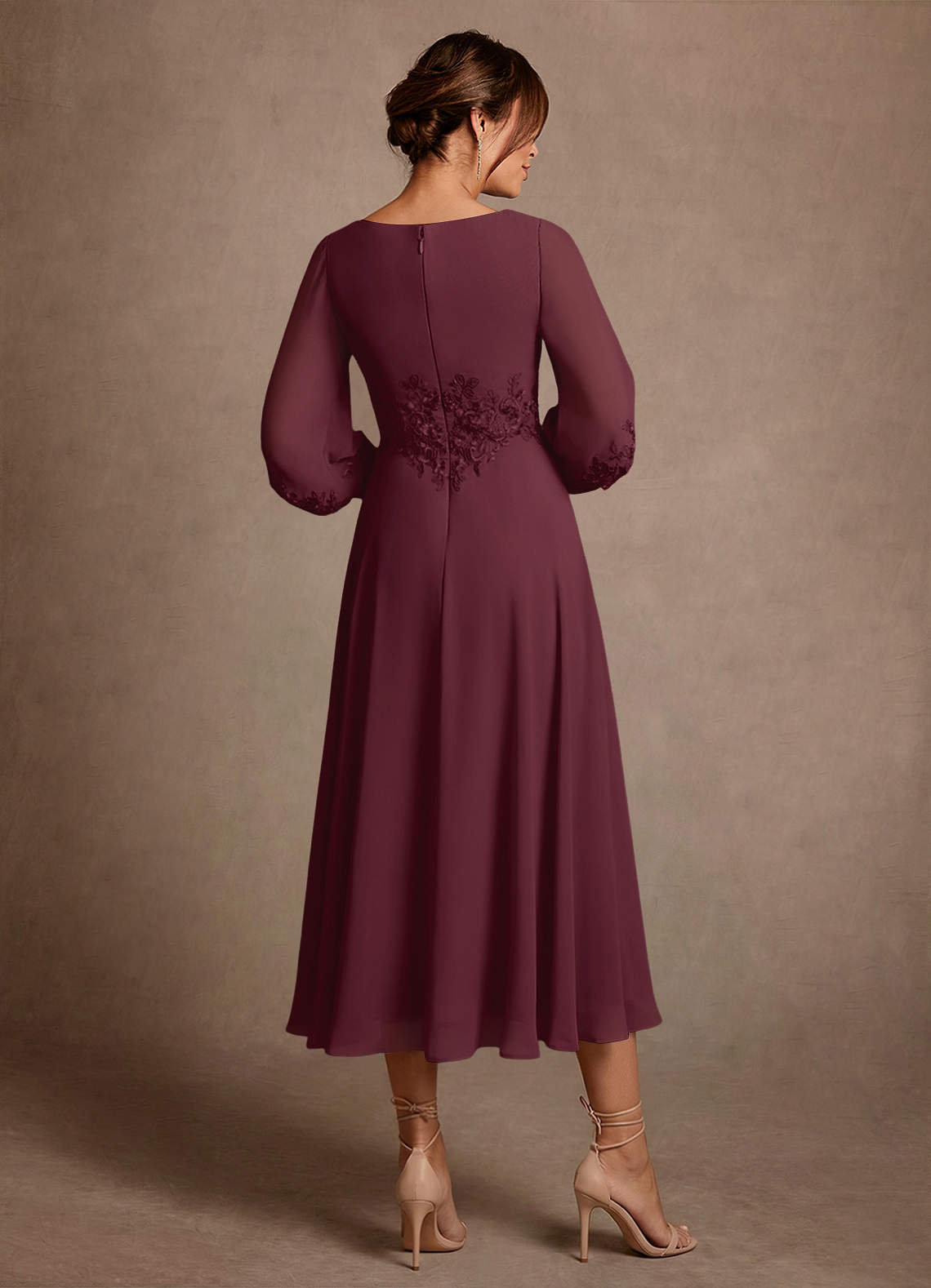 Azazie Ana Vestidos para mãe da noiva Vestido Cabernet de Chiffon de Linha A com Renda image2