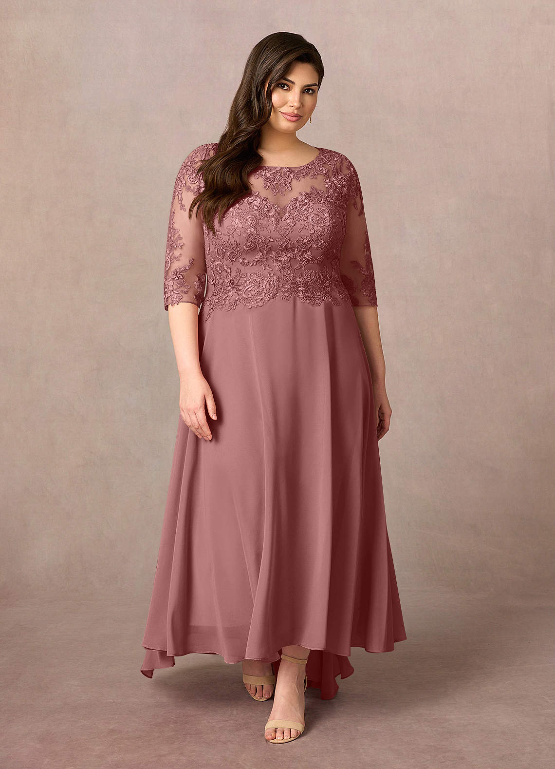 Azazie Monza Mother of the Bride Dresses Desert Rose A-Line Lace Chiffon Dress image1
