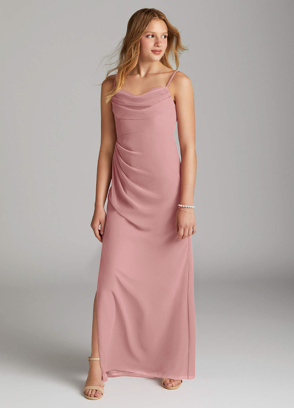 Azazie Mai Junior Dusty Rose Sheath Pleated Chiffon Dress image2