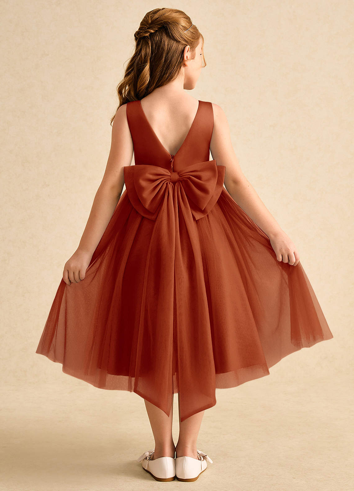 Azazie Winnie Flower Girl Dresses Paprika Ball-Gown Bow Tulle Dress image1