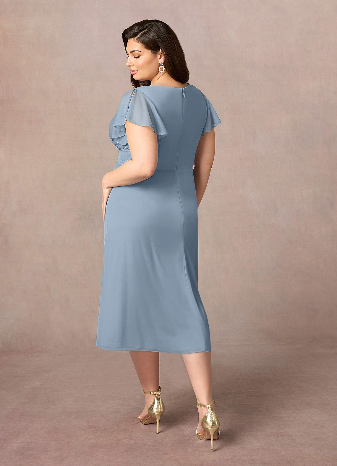 Azazie Vera Mother of the Bride Dresses Dusty Blue A-Line V-Neck Pleated Mesh Dress image7