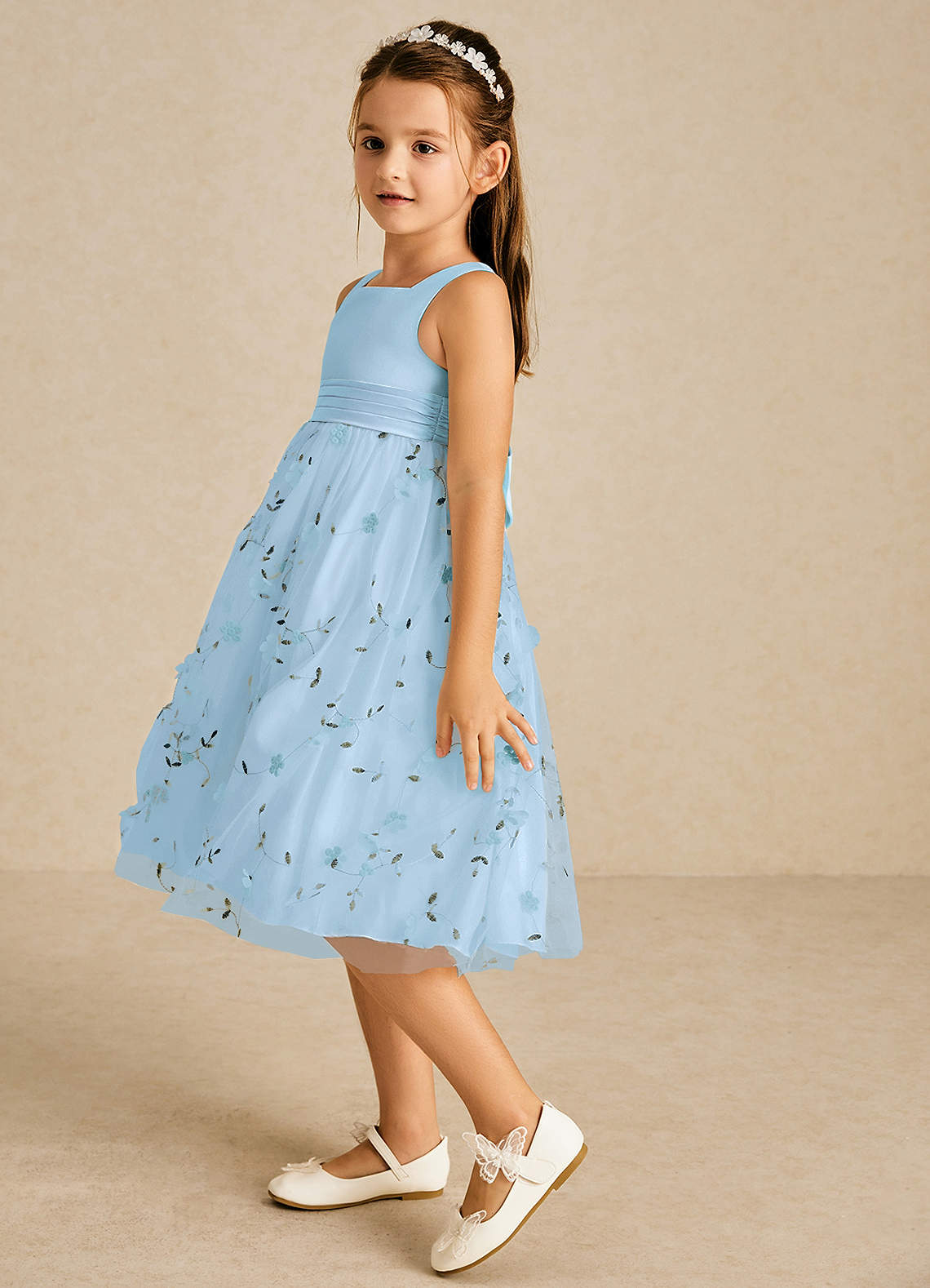 Azazie Pollie Flower Girl Dresses Sky Blue A-Line Bow Tulle Dress image3