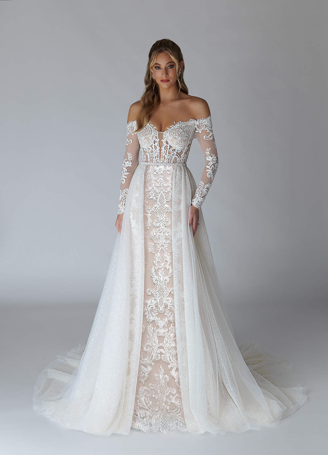 Azazie Solaris Wedding Dresses Diamond White Caramel A-Line V-Neck Sequins Tulle Dress image1