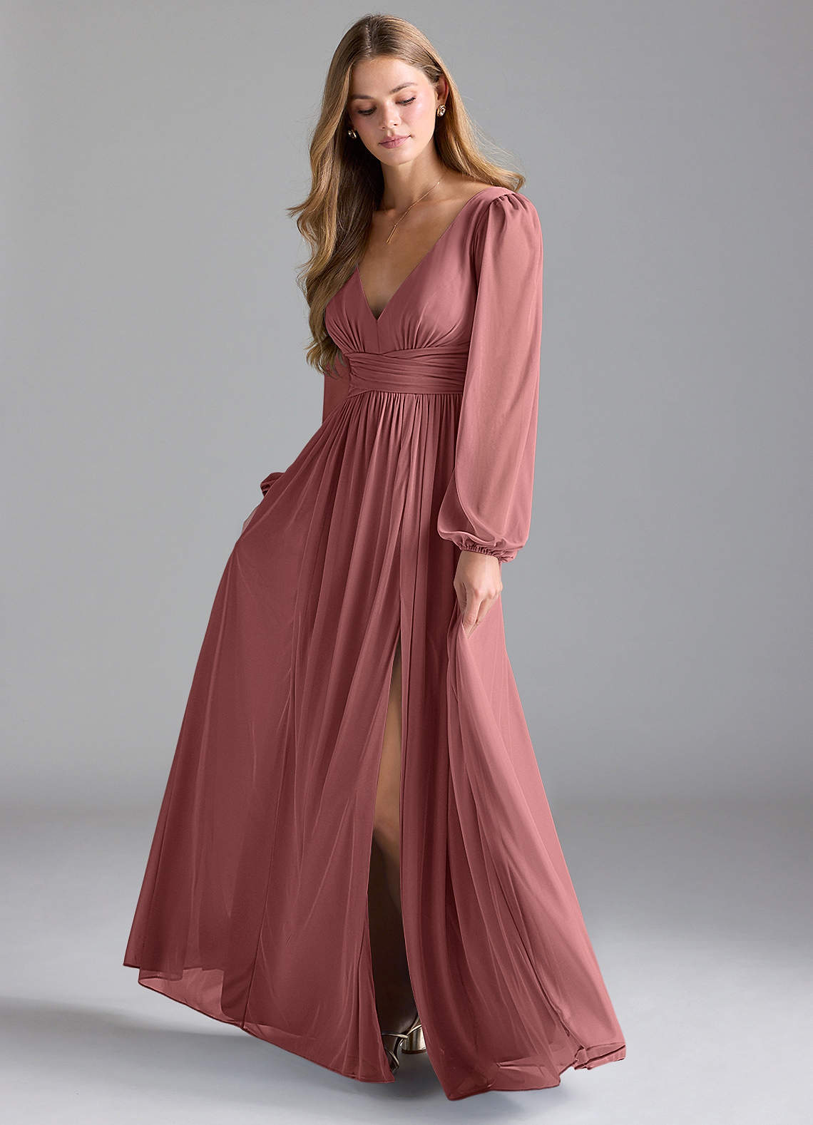 Azazie Norah Bridesmaid Dresses Desert Rose A-Line Mesh Dress image1