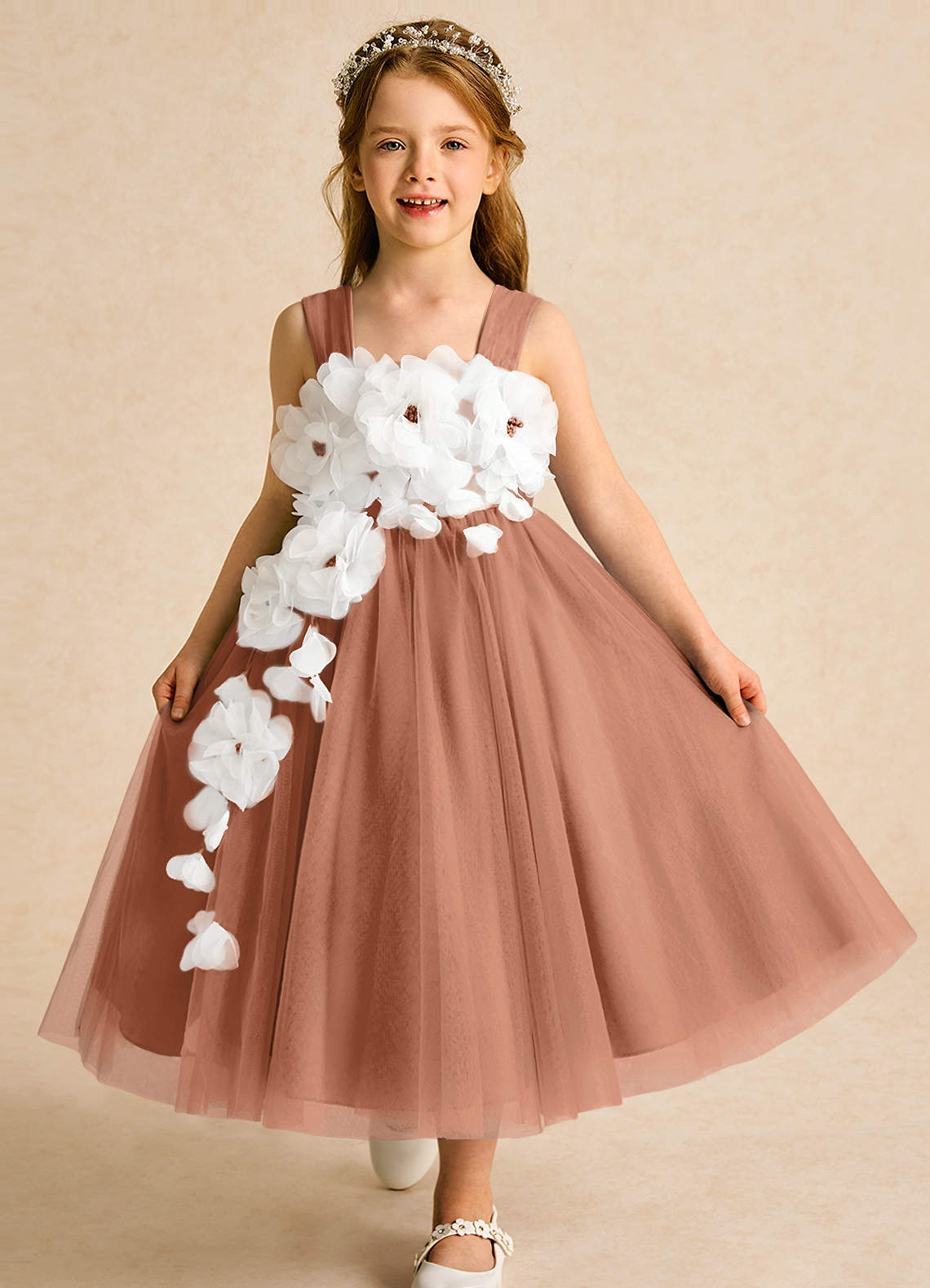 Azazie Dovey vestidos de niña de las flores Vestido de Bronceador de Tul de Princesa con Lazo image1
