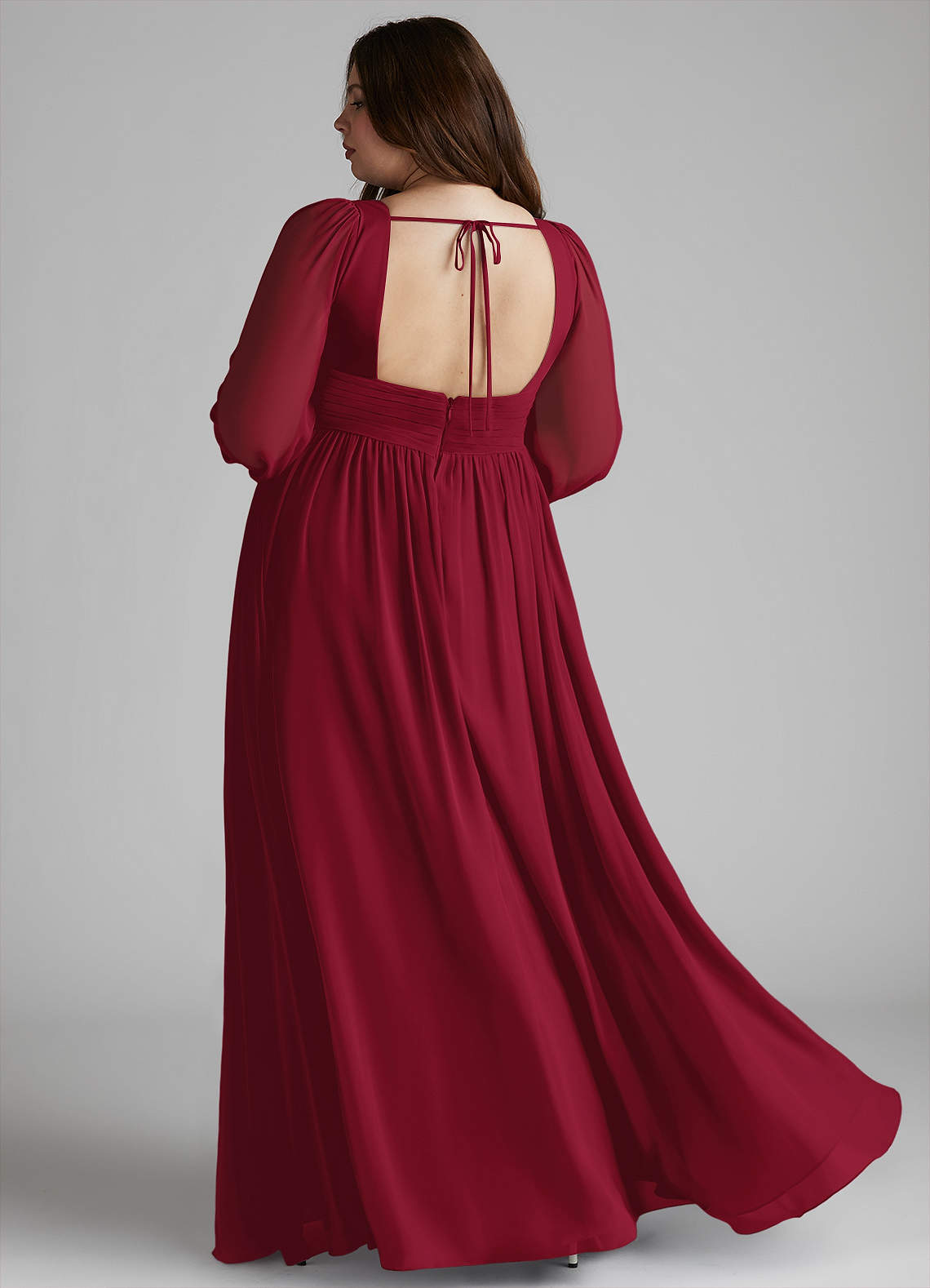 Azazie Norah Bridesmaid Dresses Burgundy A-Line V-Neck Long Sleeve Chiffon Dress image6