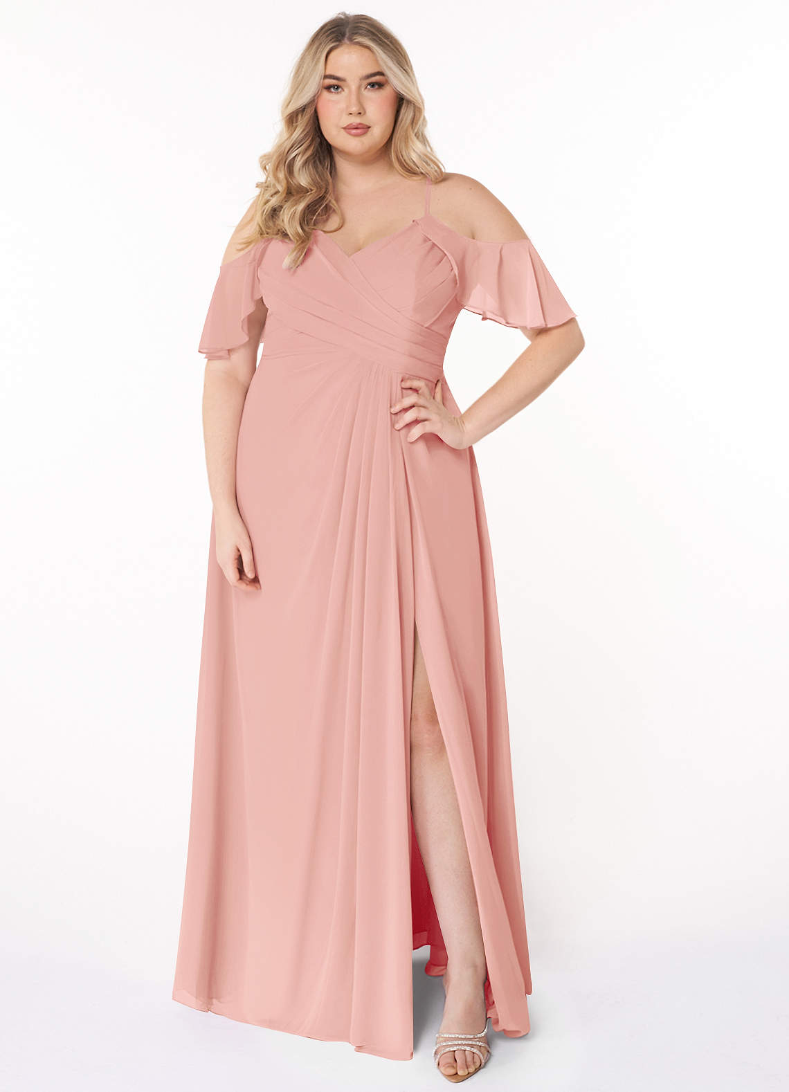 Azazie Dakota Bridesmaid Dresses Rosette A-Line V-Neck Pleated Chiffon Dress image1