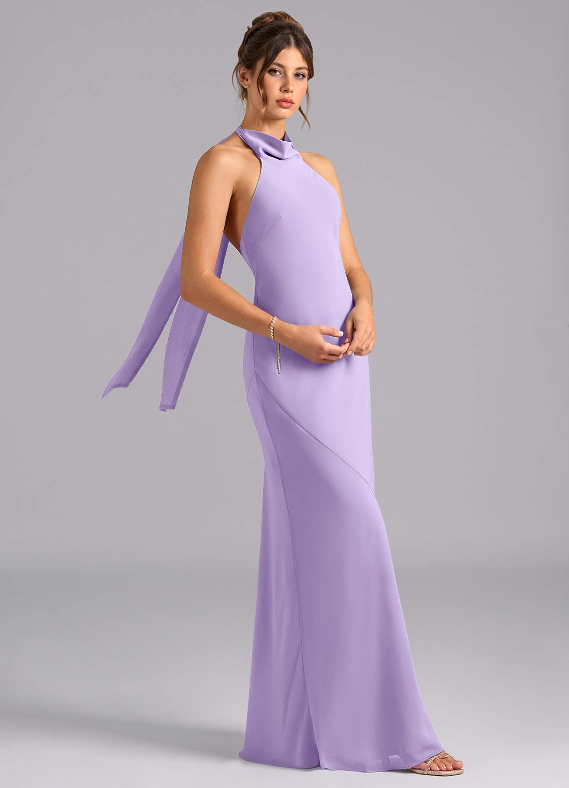 Azazie Velli Bridesmaid Dresses Lilac Mermaid High Neck Chiffon Dress image2