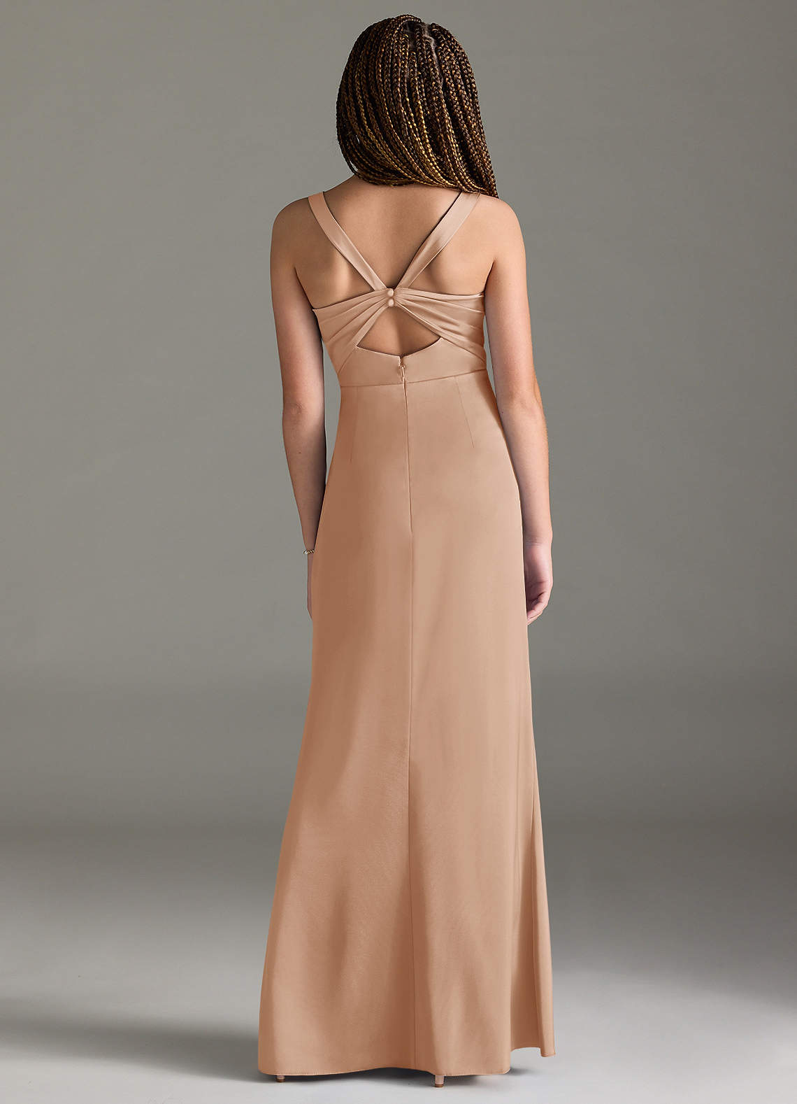 Azazie Mero Junior Vestido de Rosa Inglesa de Satén Elástico de Corte Sirena con Plisado image4