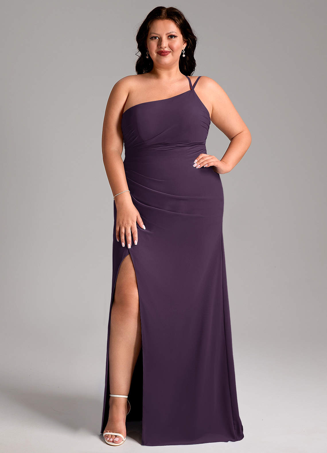 Azazie Eren Jurken voor bruidsmeisjes Jurk van Chiffon met Kolom One-Shoulder Pruim image1