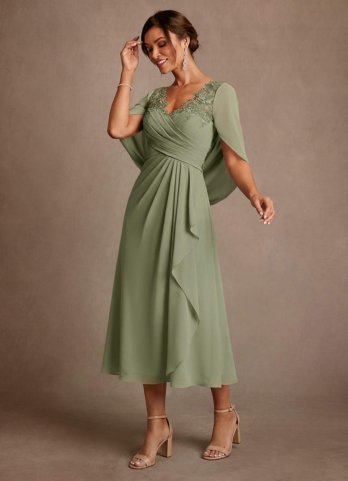 Azazie Forums Mother of the Bride Dresses Pistachio A-Line Lace Dress image2