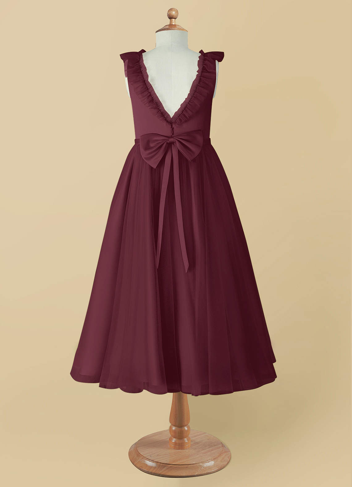 Azazie Dolly Cabernet A Line Bow Tulle Dress Azazie