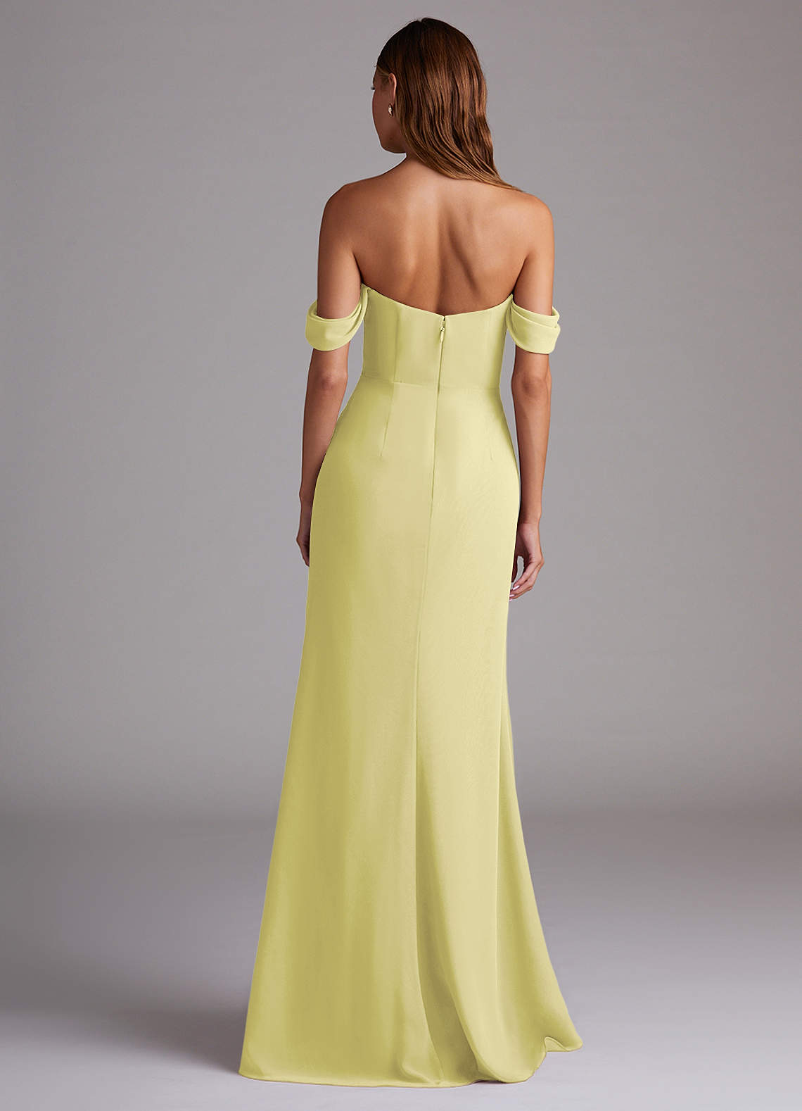 Azazie Saige Bridesmaid Dresses Lemon Sorbet A-Line Off the Shoulder Chiffon Convertible Dress image6