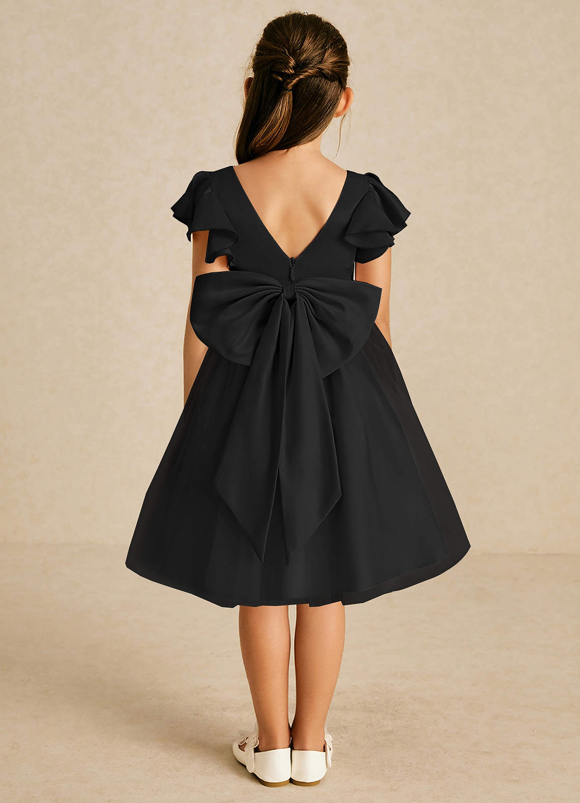 Azazie Kaeya Flower Girl Dresses Black A-Line Bow Tulle Dress image1
