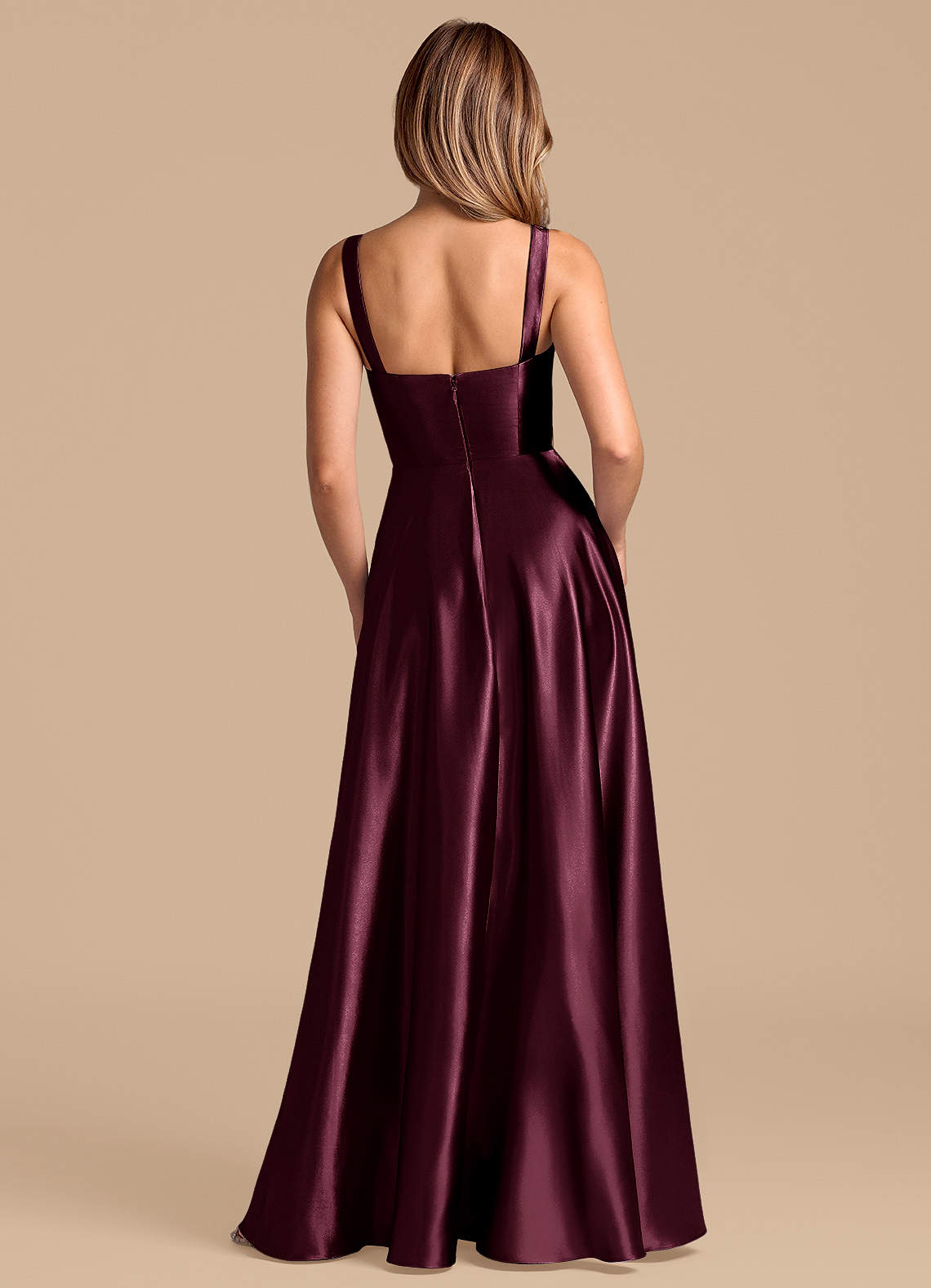 Azazie Shaude Brudtärnklänningar Klä av A-Linje i Metallisk satin Plisserad Cabernet image5