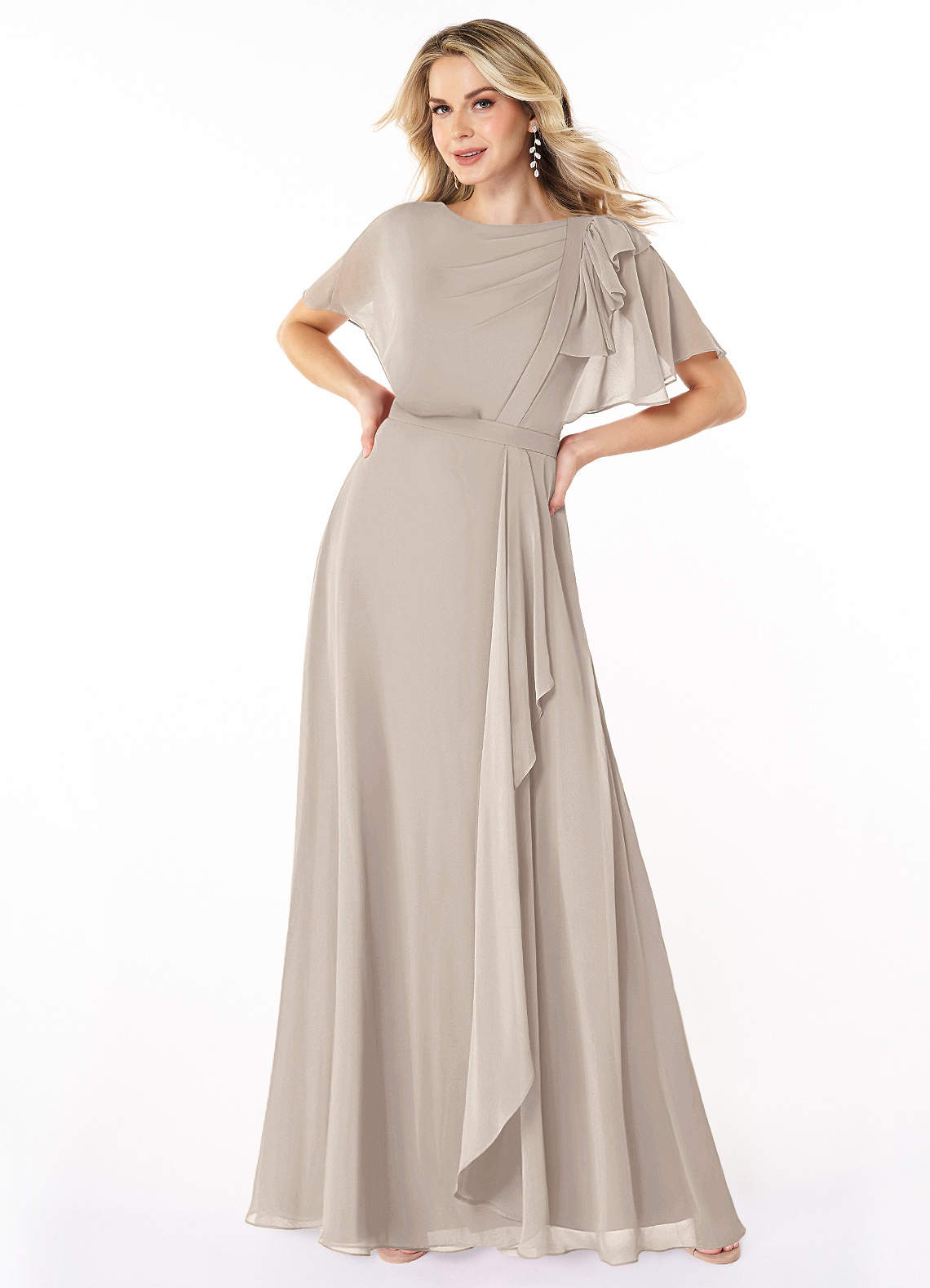 Azazie Aaliyah vestidos de dama de honor modestos Vestido de Corte En A Plisado Scoop Hasta el suelo Gasa image1