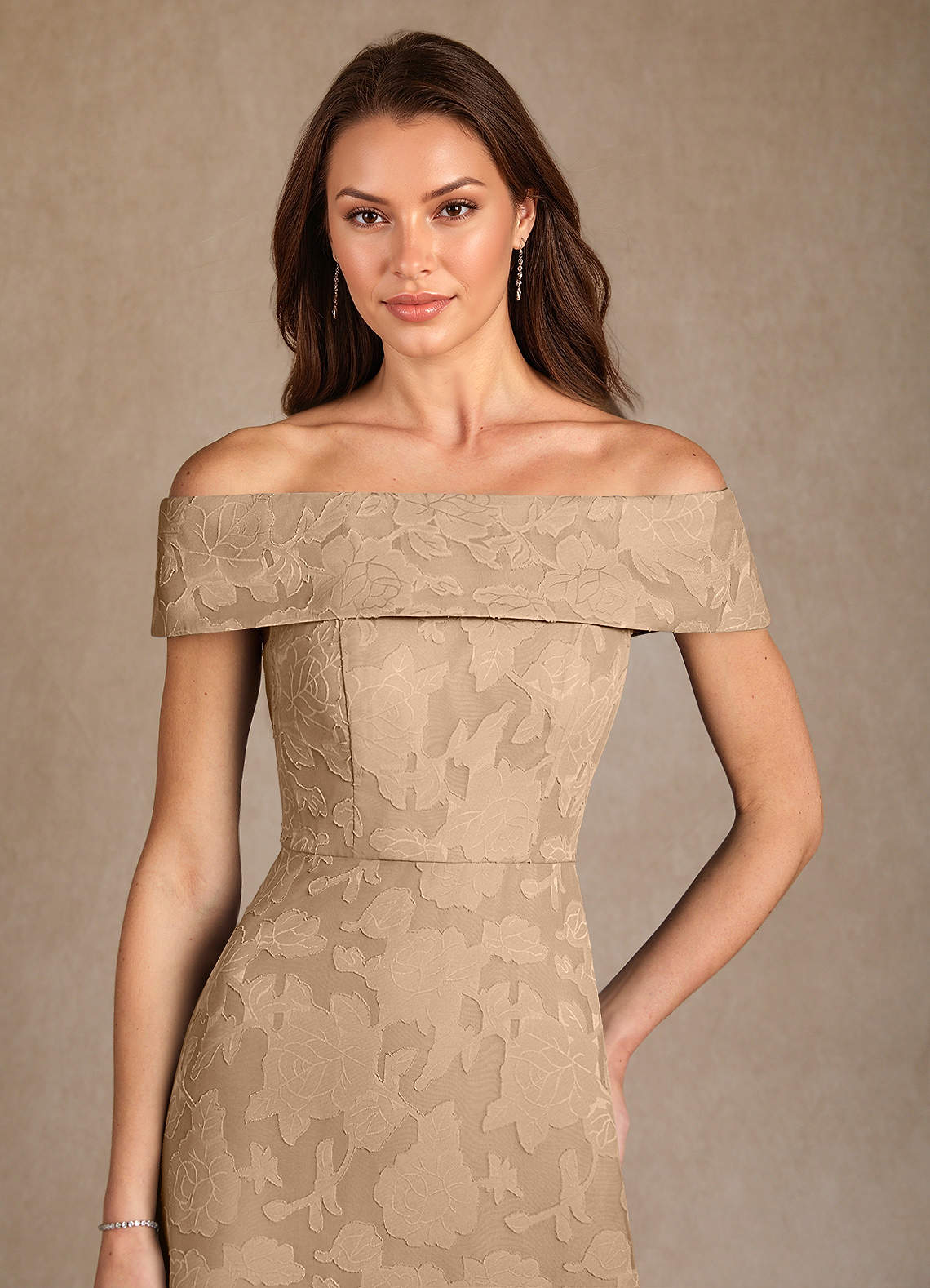 Azazie Medford Mother of the Bride Dresses Champagne A-Line Off the Shoulder Floral Burnout Dress image5