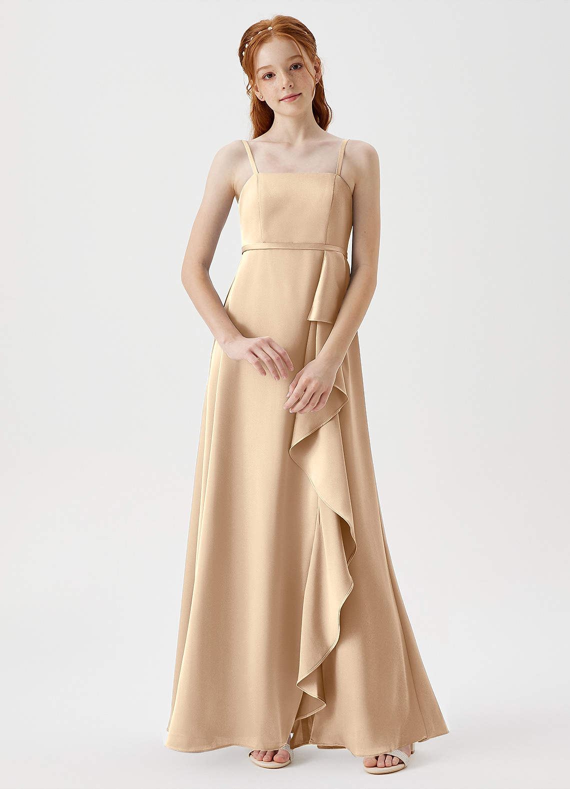 straight cut formal dresses Gia Chic A-Line Pleated Long Sleeves Satin Formal Dresses, Terracotta
